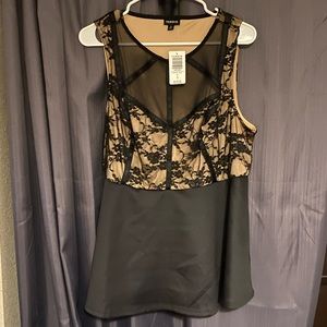 TORRID Black & Tan/Nude Peplum Top